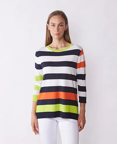 Scorzzo Colour Block Summer Weight Knit. Navy Mix 124003