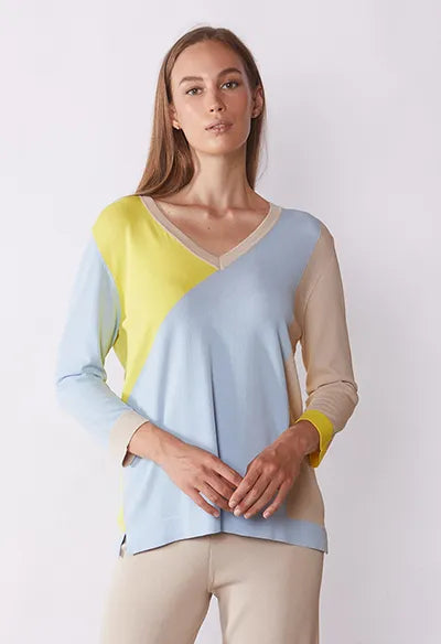 Scorzzo V Neck Summer Weight Colour block knit 124015