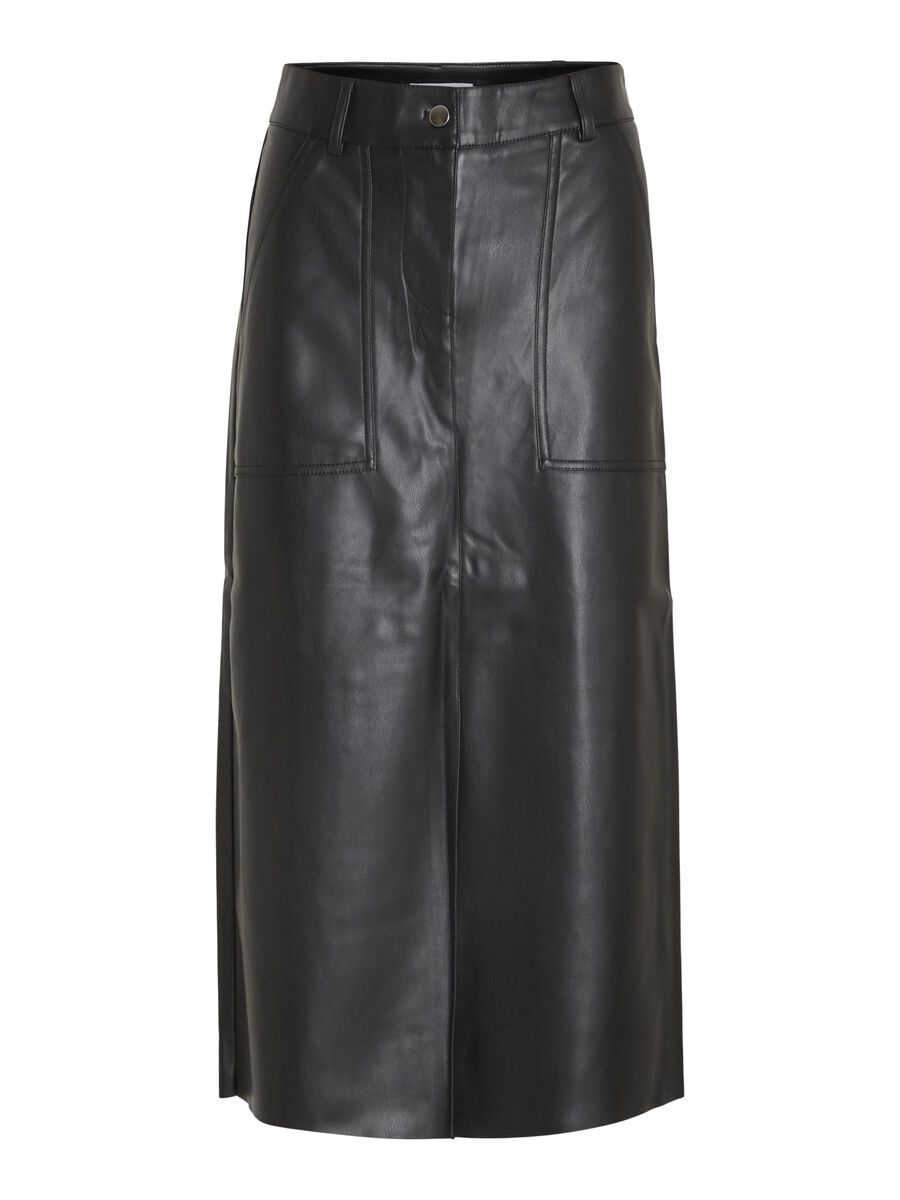 Vila Faux Leather Skirt in Black - Vielie