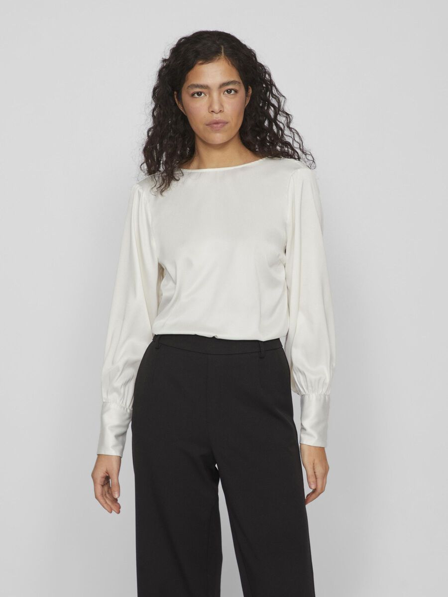 Vila Ivory Drape Back blouse with long sleeves