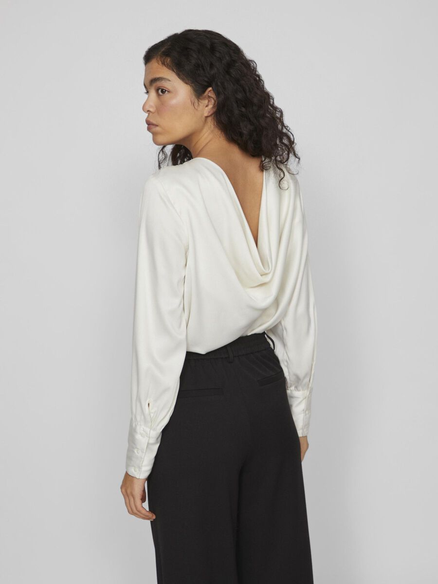 Vila Ivory Drape Back blouse with long sleeves