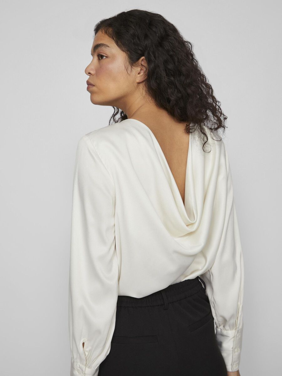 Vila Ivory Drape Back blouse with long sleeves