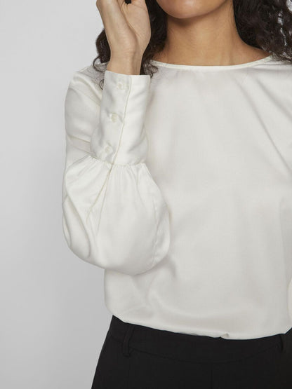 Vila Ivory Drape Back blouse with long sleeves