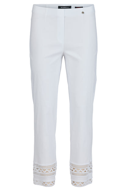 Robell Pull on stretch trousers with crochet Hem Detail  Black or White 53489