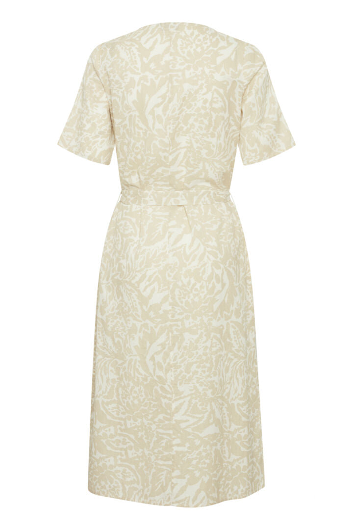 Fransa Linen Blend Midi Dress Beige and White print 20613577