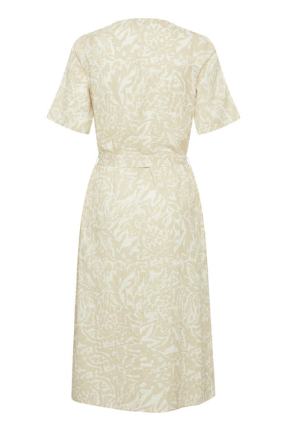 Fransa Linen Blend Midi Dress Beige and White print 20613577