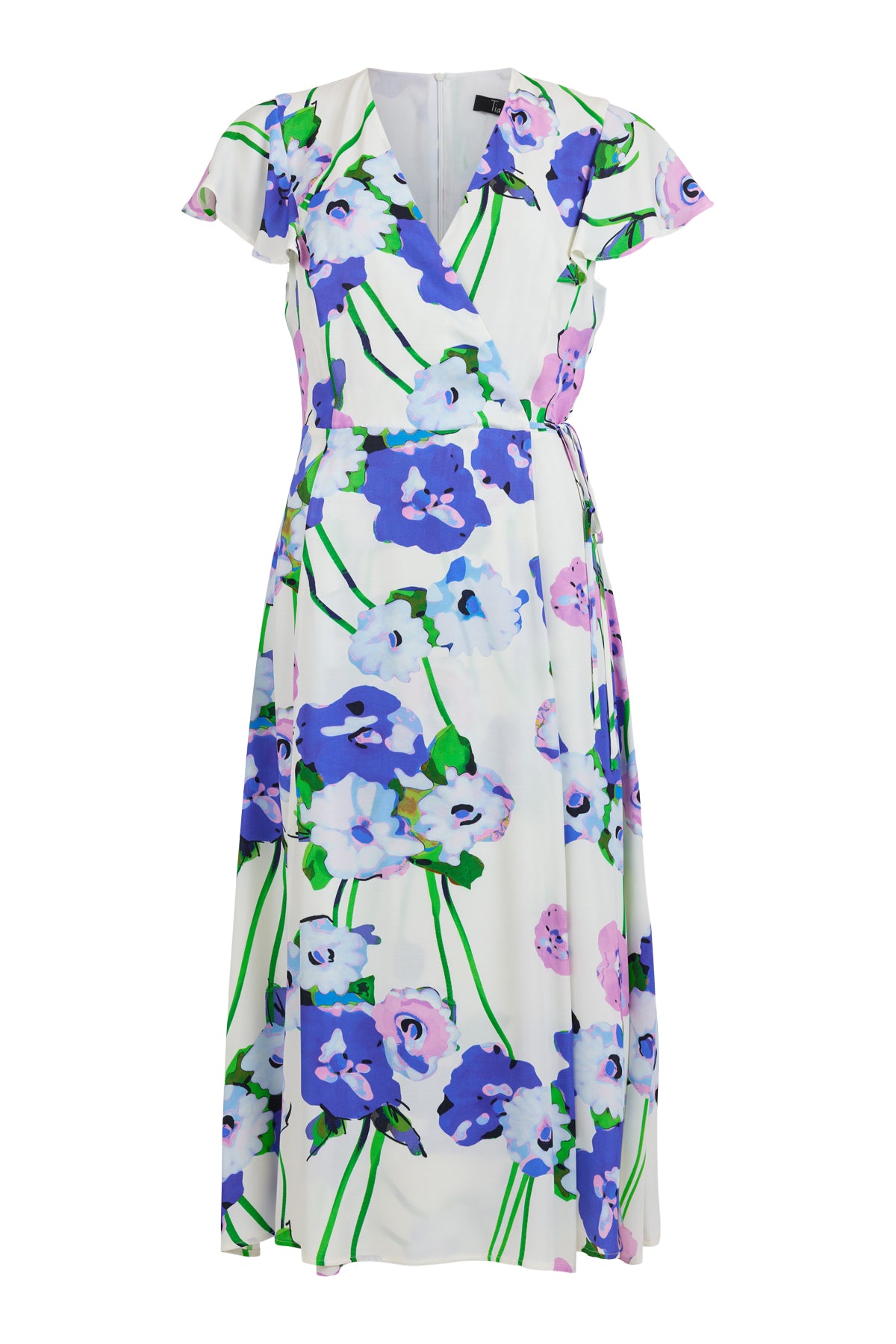 Tia Summer Flowers Mock Wrap Midi Dress 78769