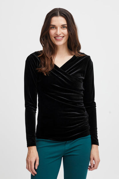 Fransa Faux Wrap Black Velvet top 20613189