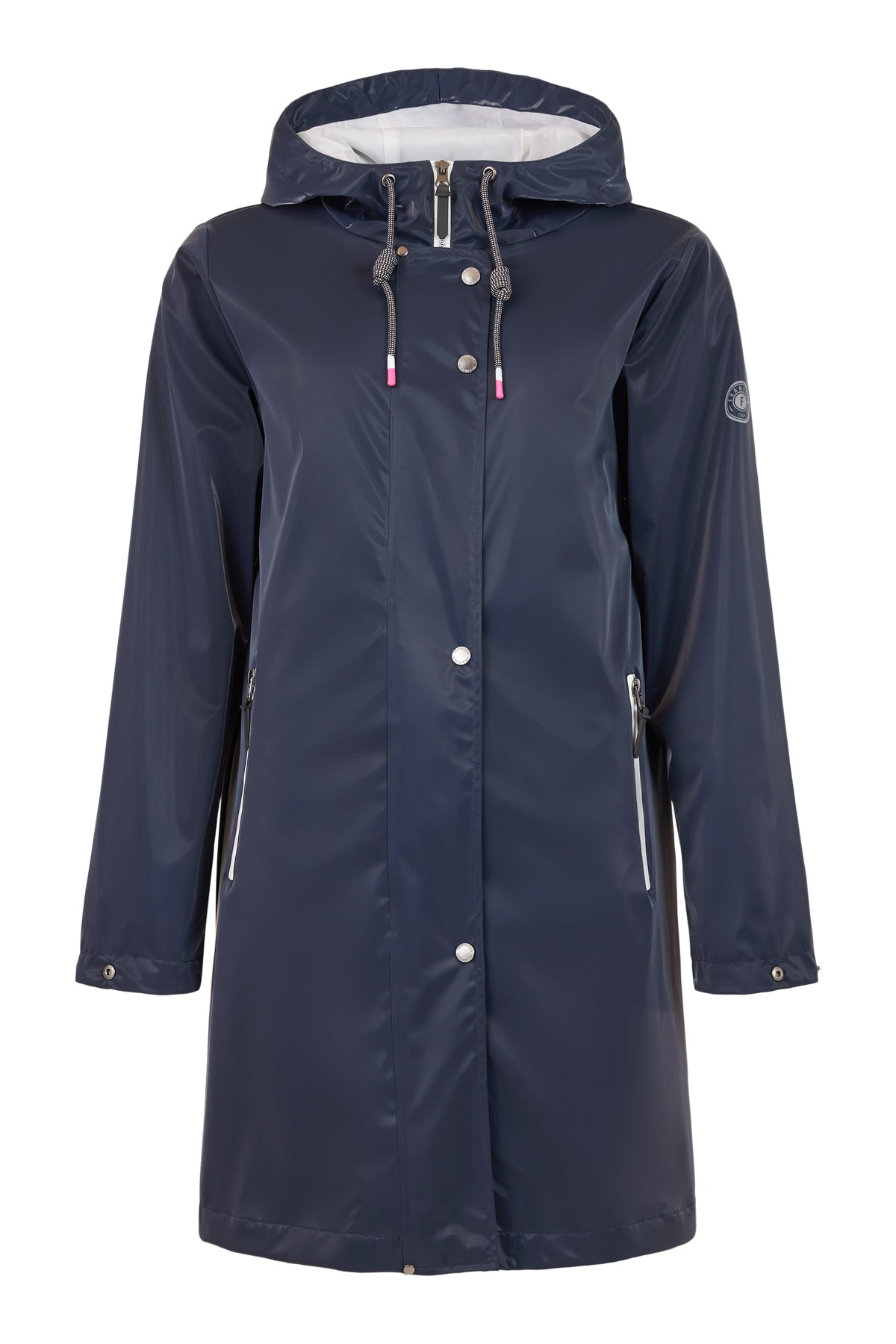 Fransden Navy Waterproof jacket in a sleek shiny fabric with reflective panels