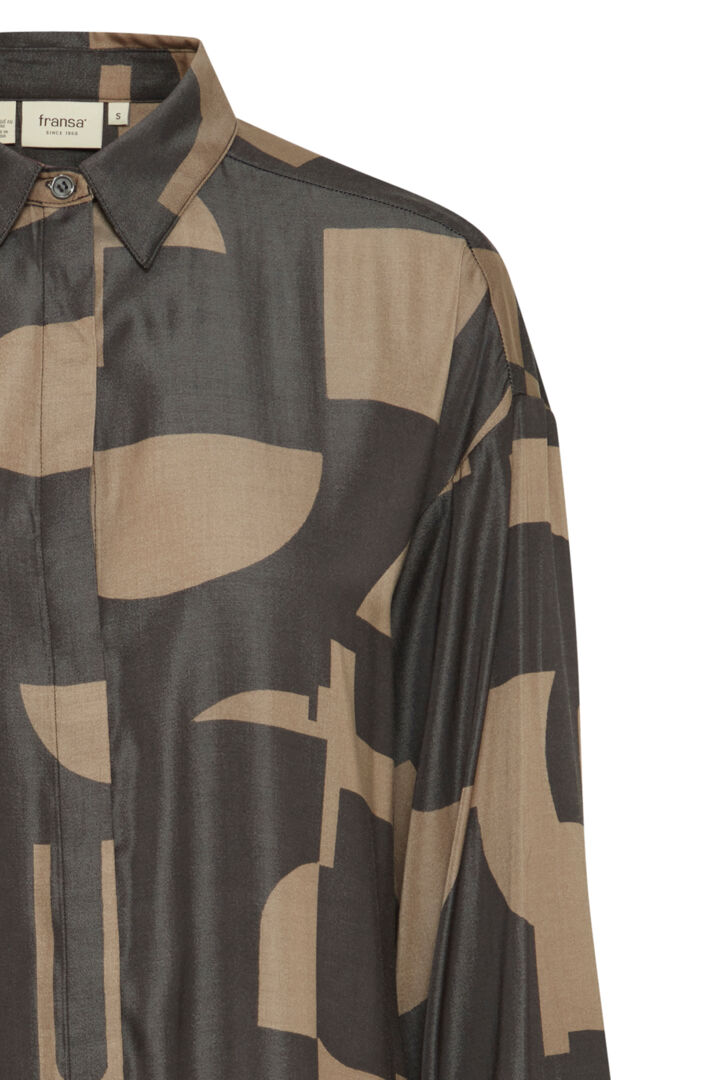 Fransa longer length shirt in Walnut and black print 20614109