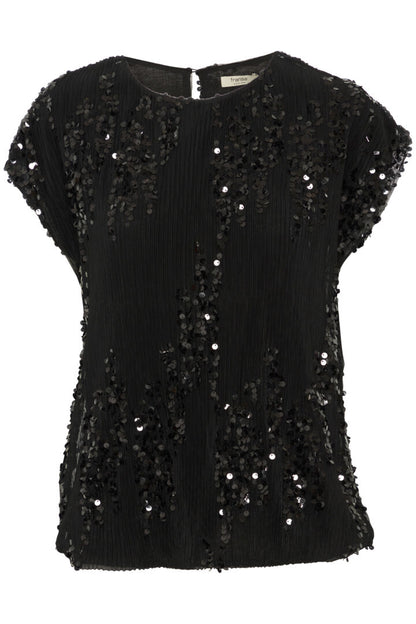 Fransa Black cap sleeve top with sequin detail