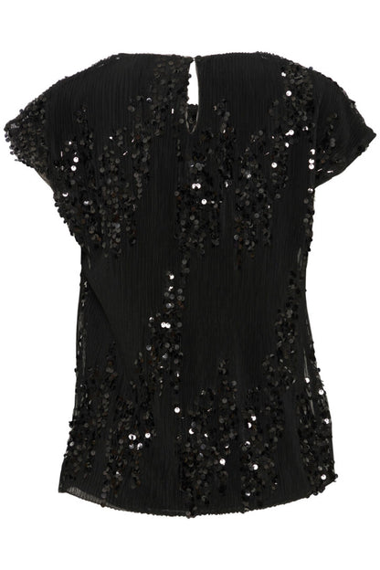 Fransa Black cap sleeve top with sequin detail