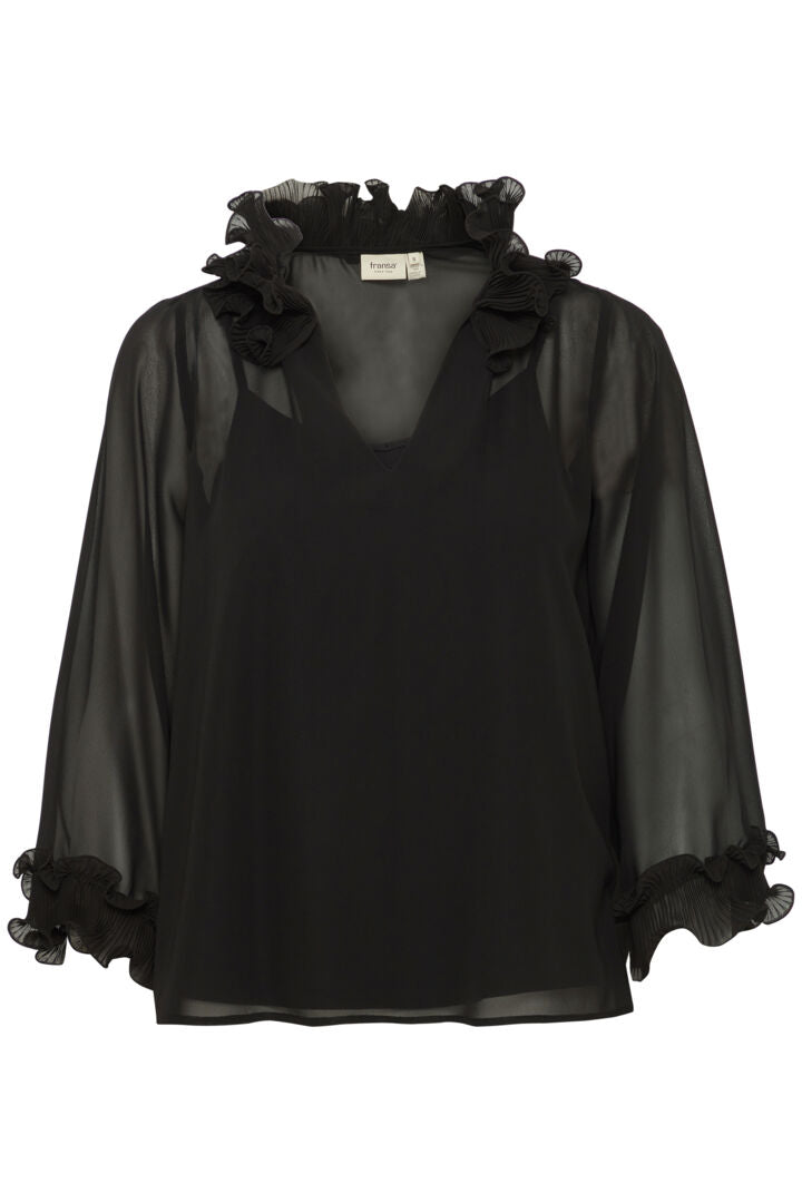 Fransa Sheer Blouse with frill collar and cuff