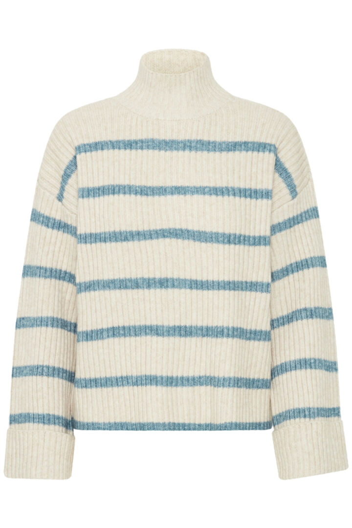 Fransa Cream stripe jumper with high neck 20612973