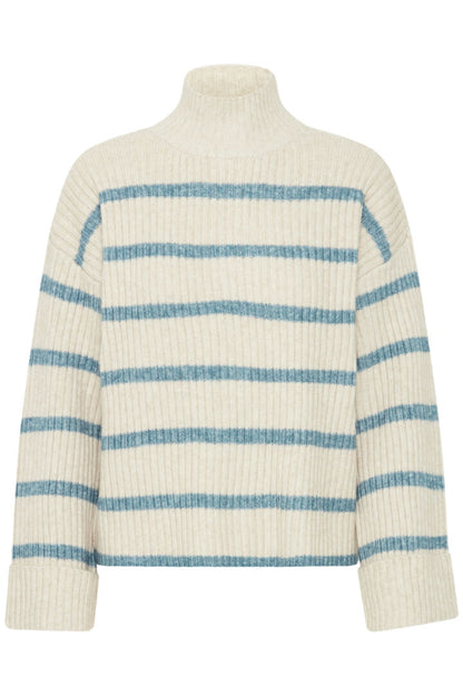 Fransa Cream stripe jumper with high neck 20612973