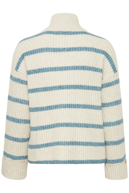 Fransa Cream stripe jumper with high neck 20612973