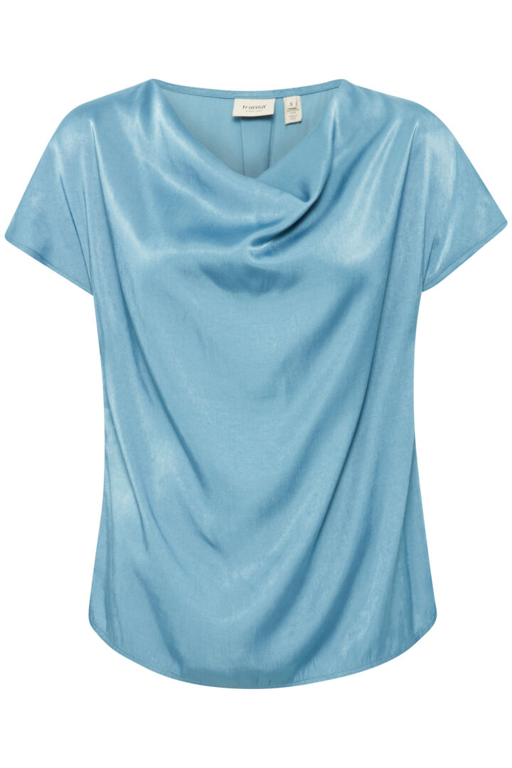 Fransa Shimmer cowl neck top in Bluestone