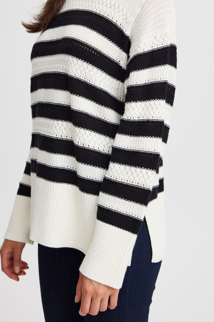 Fransa cotton mix Black and White striped round neck knit  20614173