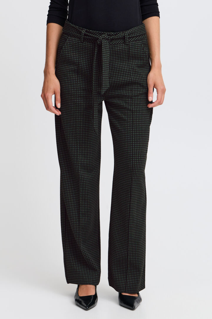 Fransa Green and Black Houndstooth trousers with soft belt 20614611