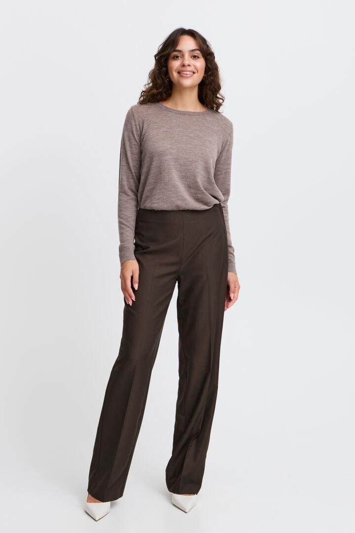 Fransa Brown Dressy straight leg trousers with side zip