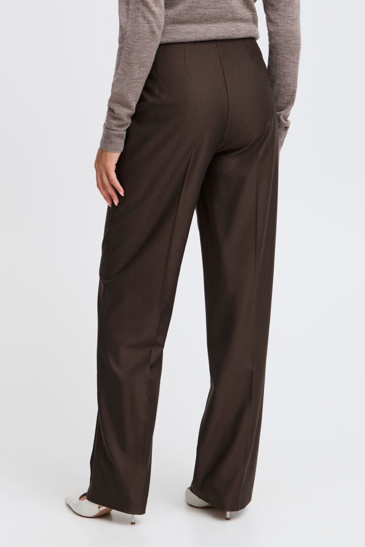 Fransa Brown Dressy straight leg trousers with side zip