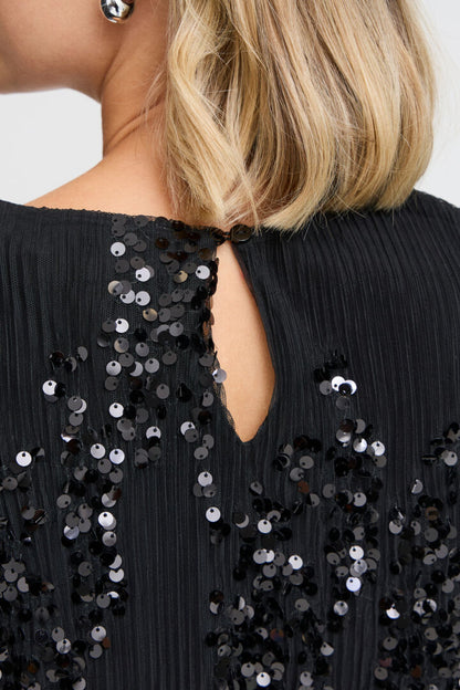 Fransa Black cap sleeve top with sequin detail