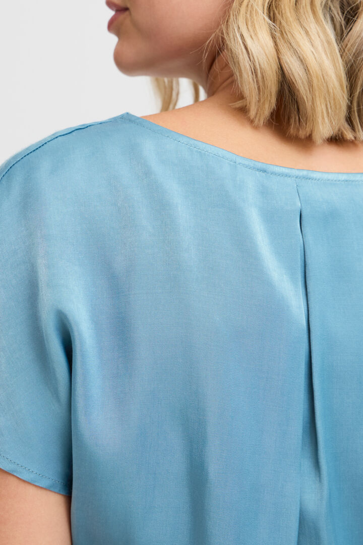 Fransa Shimmer cowl neck top in Bluestone