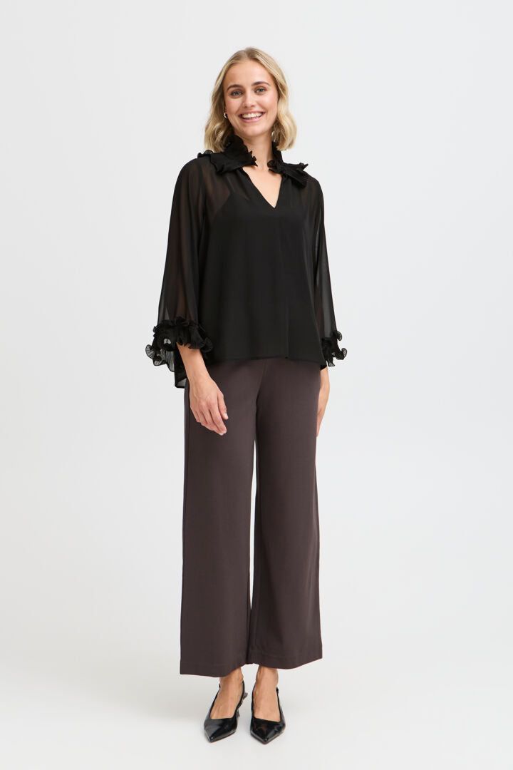 Fransa Sheer Blouse with frill collar and cuff