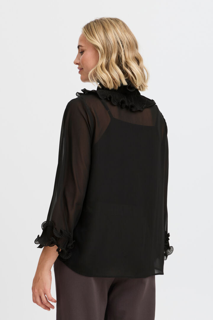 Fransa Sheer Blouse with frill collar and cuff