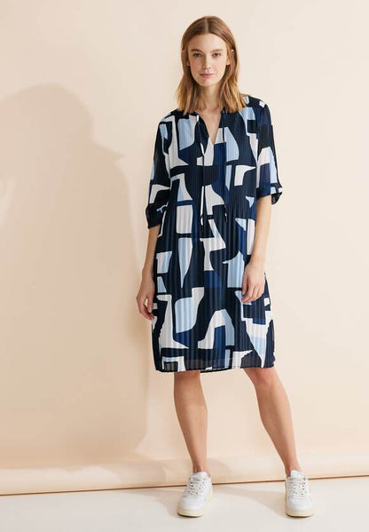 Street One Pleated knee length dress navy print 143880