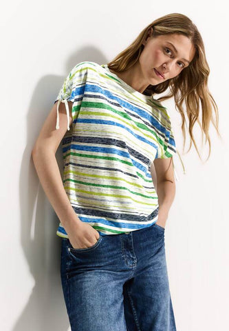 Cecil Stripe T Shirt with Shoulder Tie detail 321627 Green