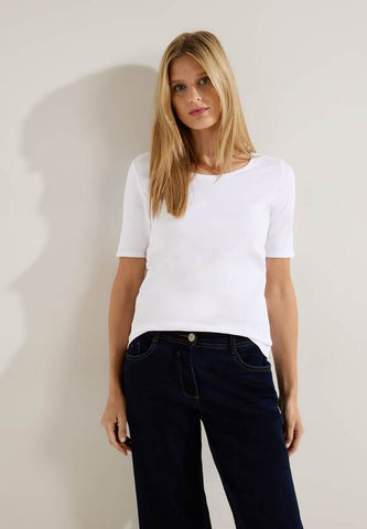 Cecil cotton Round neck Short Sleeve White T Shirt 317515
