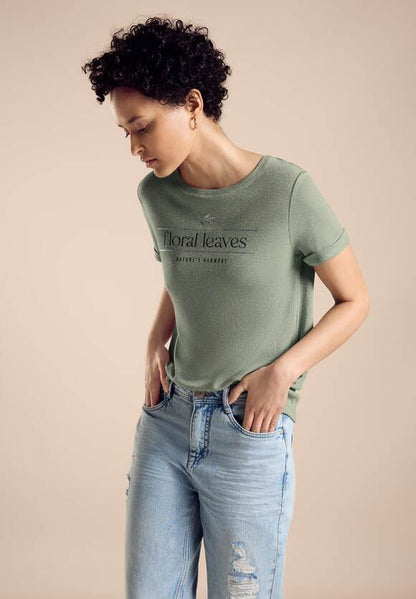 Street One Shimmer Short sleeve Top in green or sand 321543