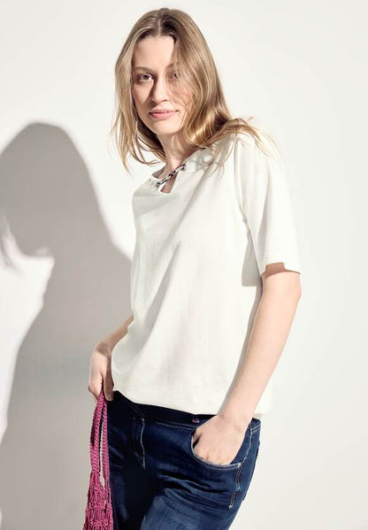 Cecil Cotton T Shirt with contrast neck detail. Pink Or White  321536