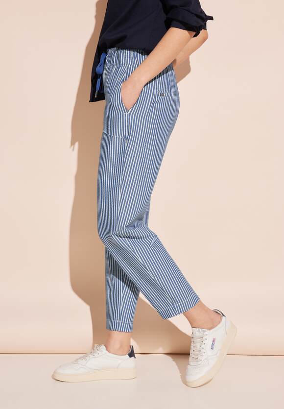 Street One 28&quot; High Waist Lightweight Seersucker trousers in Beige or Blue 377583