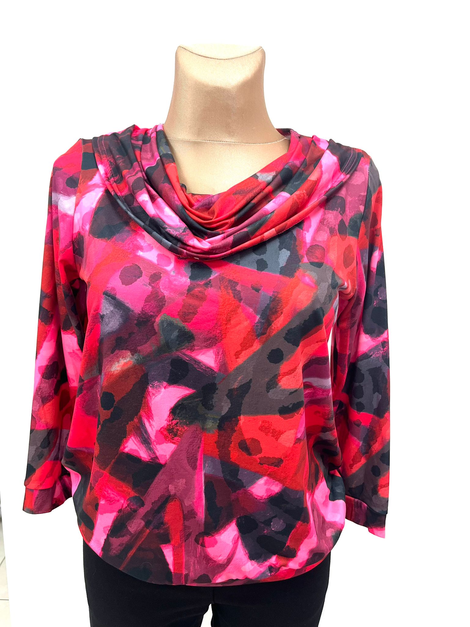 Yew  Cowl neck top in Pink Red mix  25