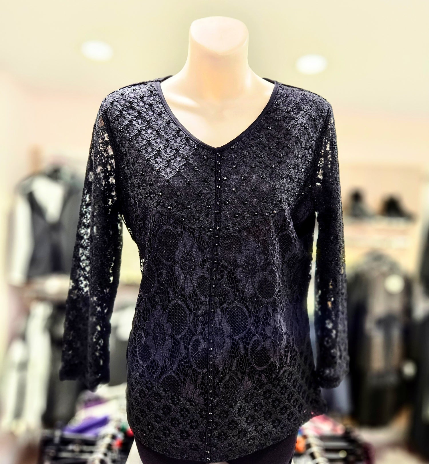 Libra Black lace v neck top Lt1481