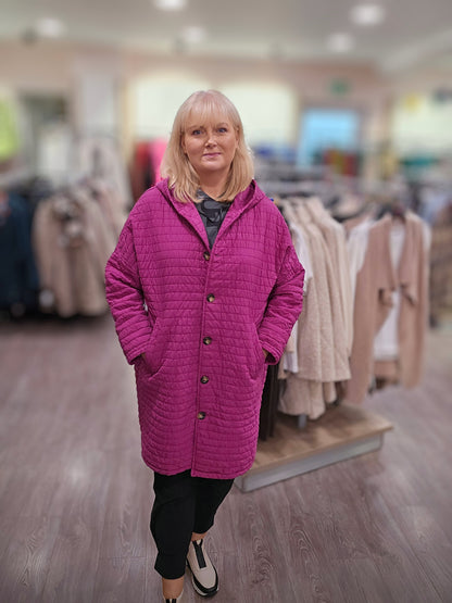 Magenta Quilted coat with Hood.