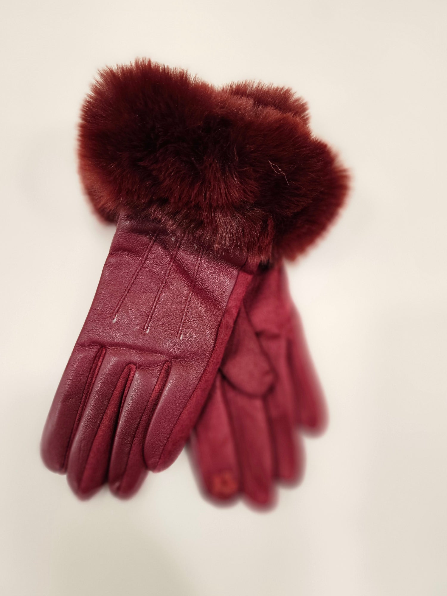 Faux Leather and Suede Velvet lined gloves with Fur Cuffs. All Colours