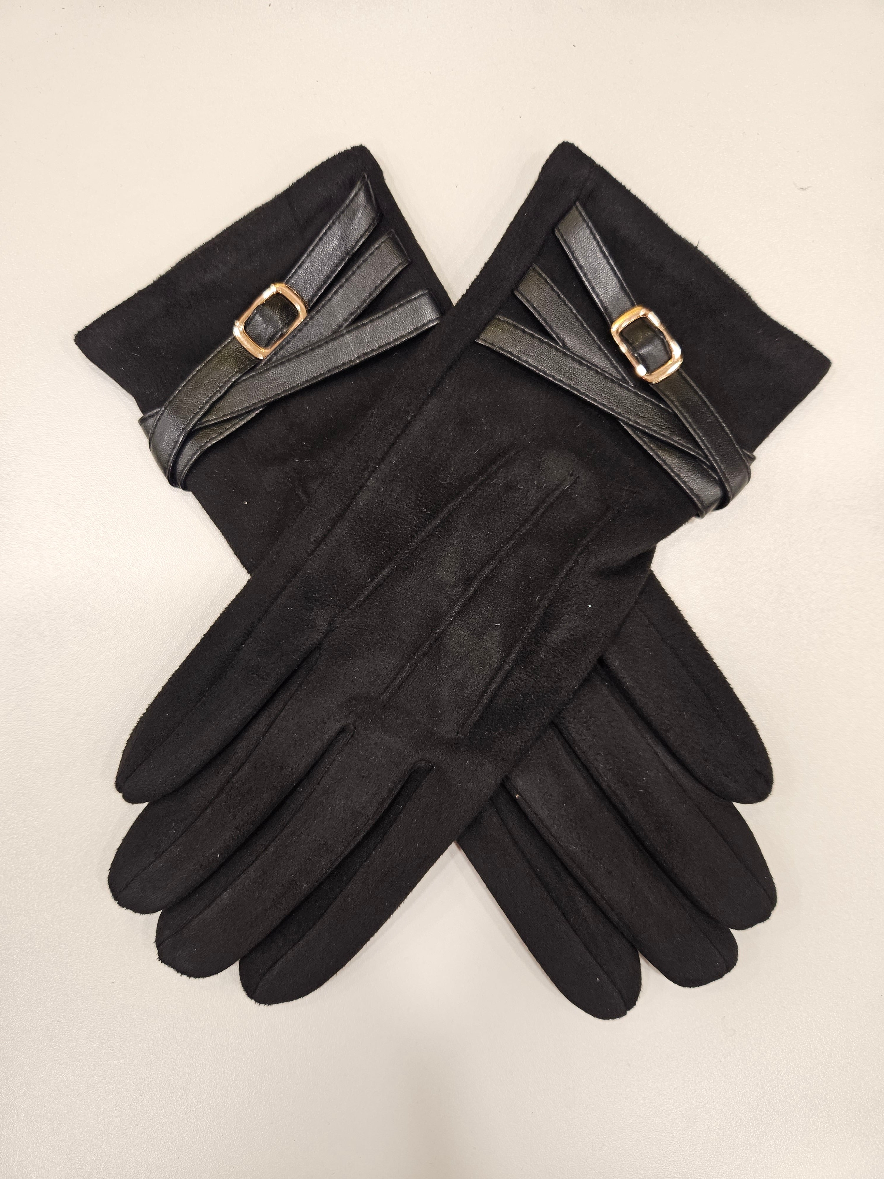 Faux Suede Velvet lined touchscreen gloves with buckle detail