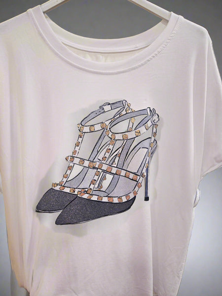 Cotton T Shirt with Shoes and sparkle detail. 3 colours