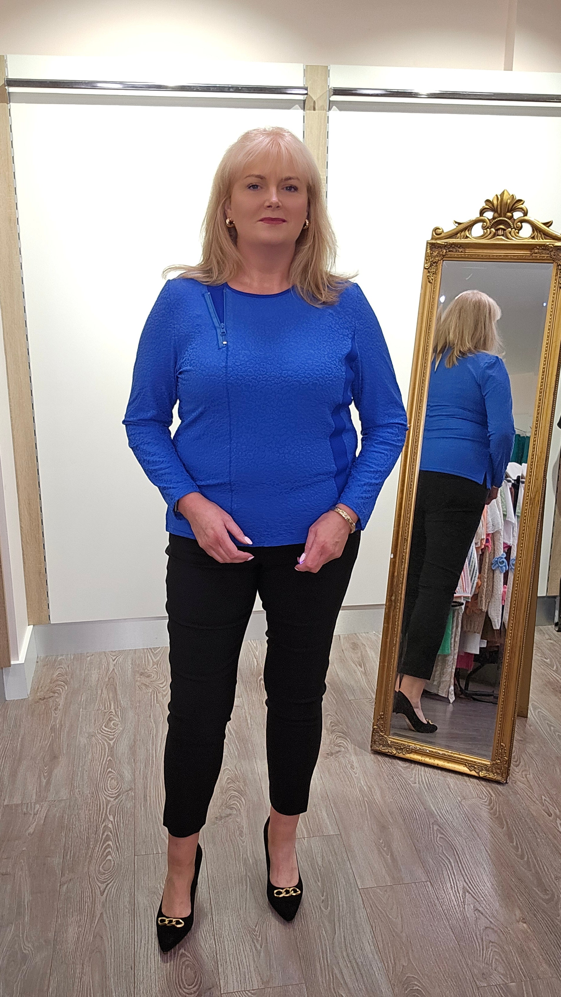 Libra Royal  Blue long sleeve top with contrast panel and zip detail Lt1859