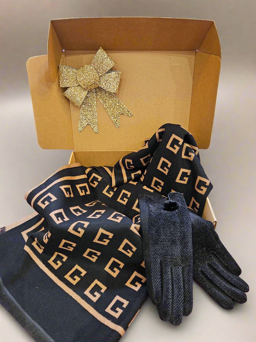 Joy Gift Box 🎁Luxury designer inspired Cashmere scarf and Gloves. Tan Or Cream