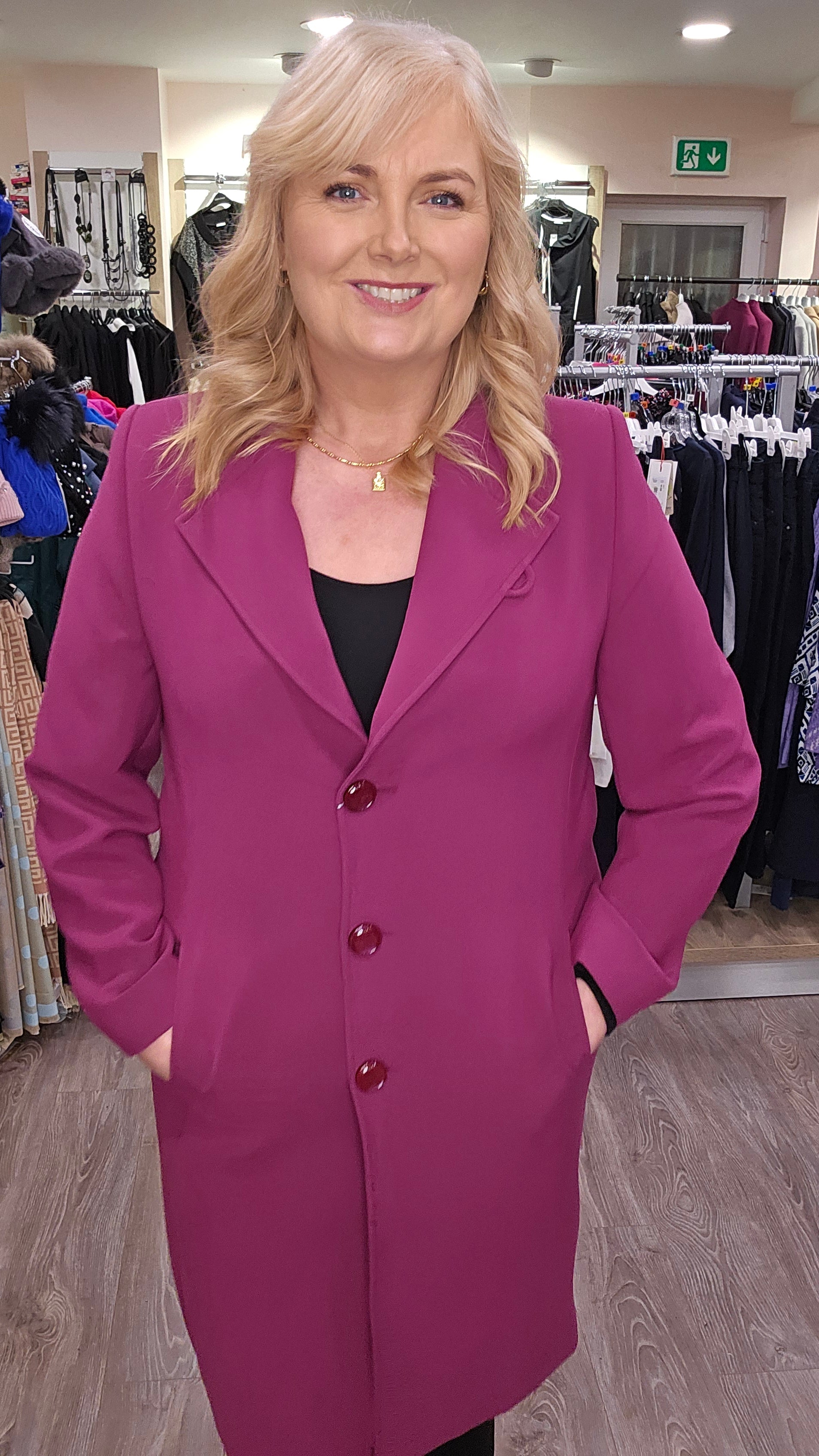 Christina Felix classic Tailored Button Coat Plum