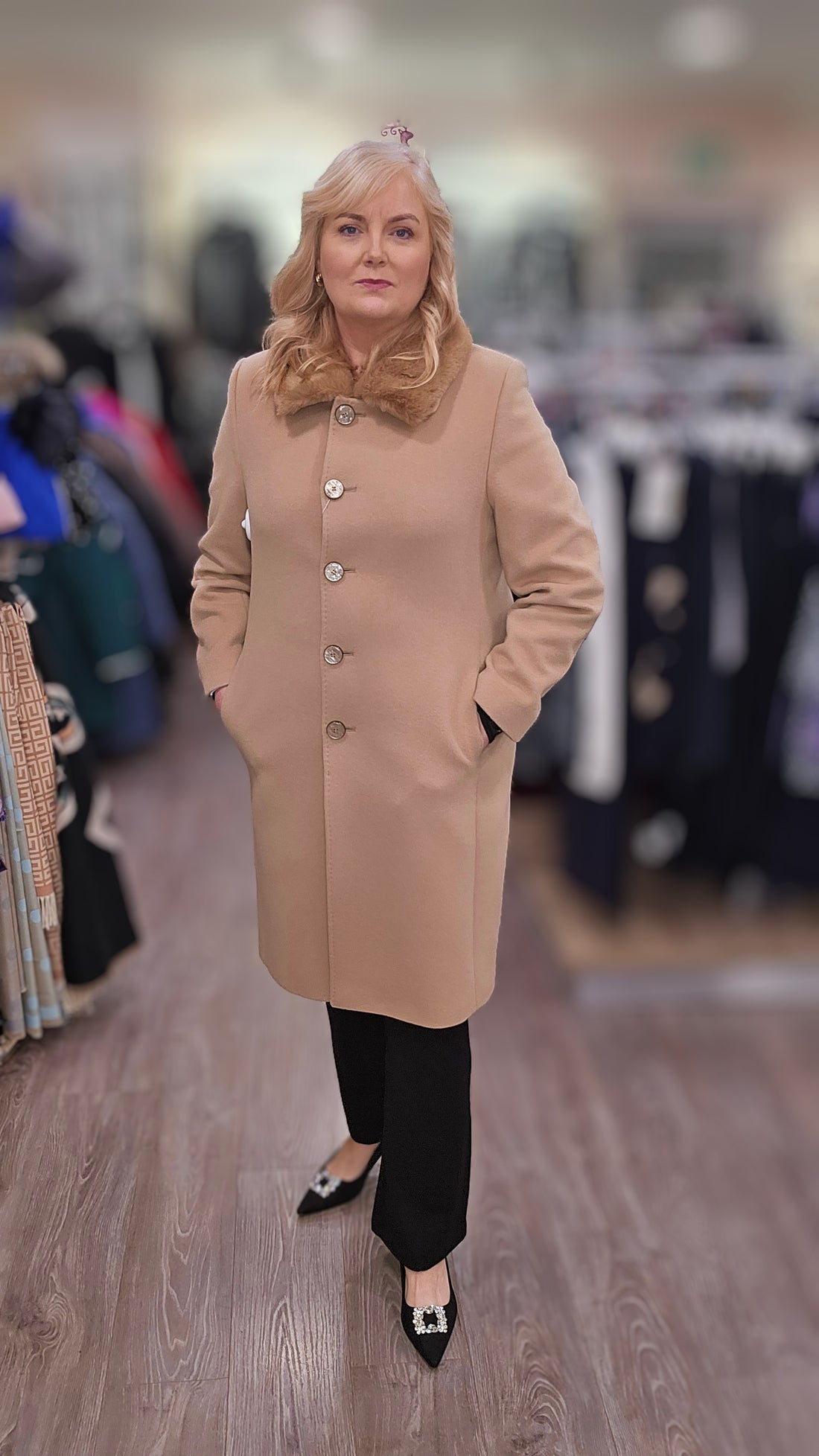 Christina Felix Faux Fur Collar Wool Cashmere Coat, Camel