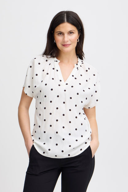 Fransa Polka Dot Short Sleeve blouse Black White 20613491 1