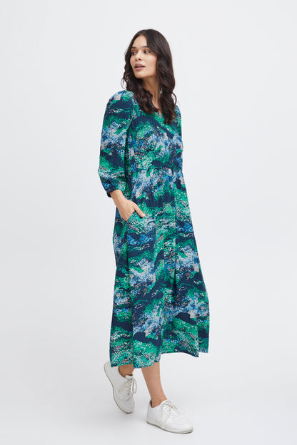 Fransa Shirred Maxi dress in Blue Green Print  20613512 Blue