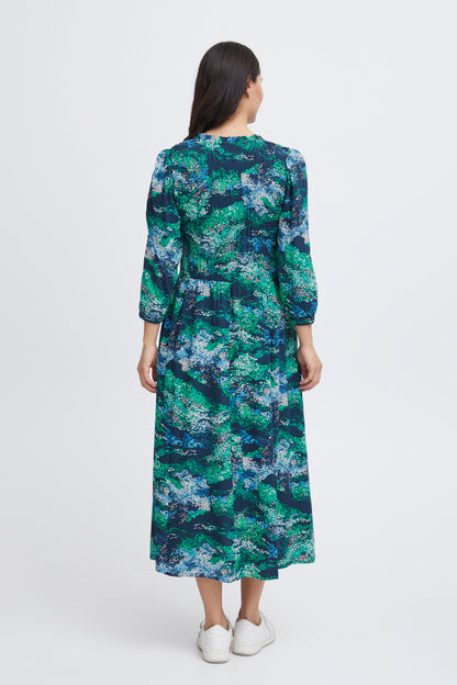 Fransa Shirred Maxi dress in Blue Green Print  20613512 Blue