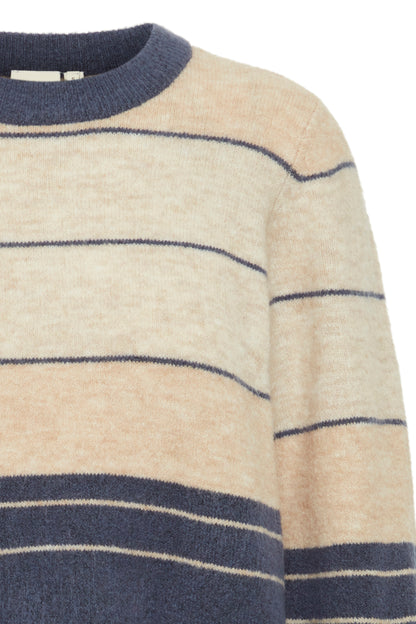 Fransa round neck knit in navy and sand 20614493