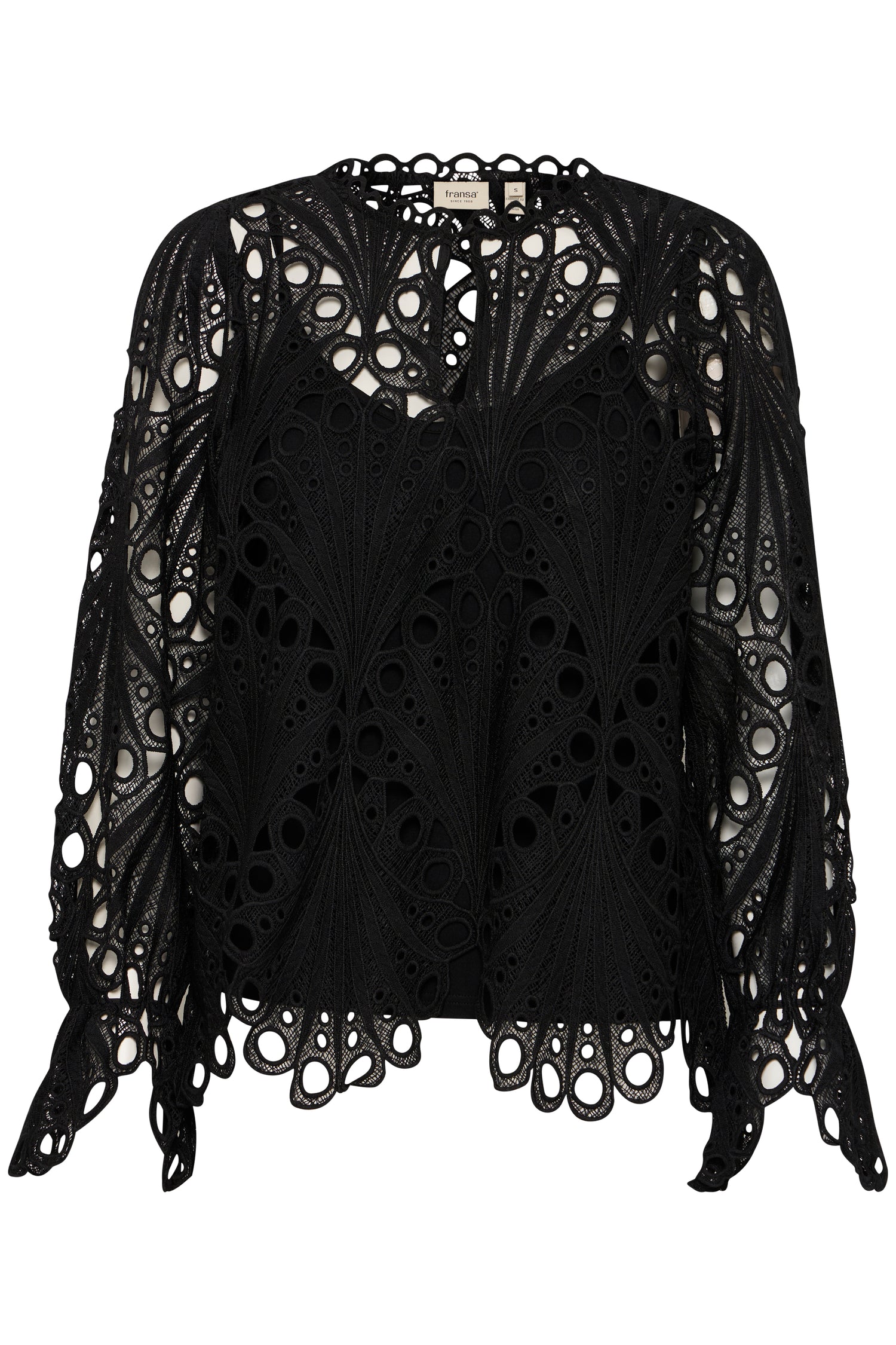 Fransa Black lace long sleeve blouse